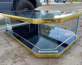 Vintage Hollywood Regency Style Black Lacquer and Glass Floating Coffee Table No international shipping!