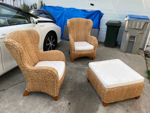 Pottery Barn Seagrass Wicker Rattan Wingback Chairs Etsy