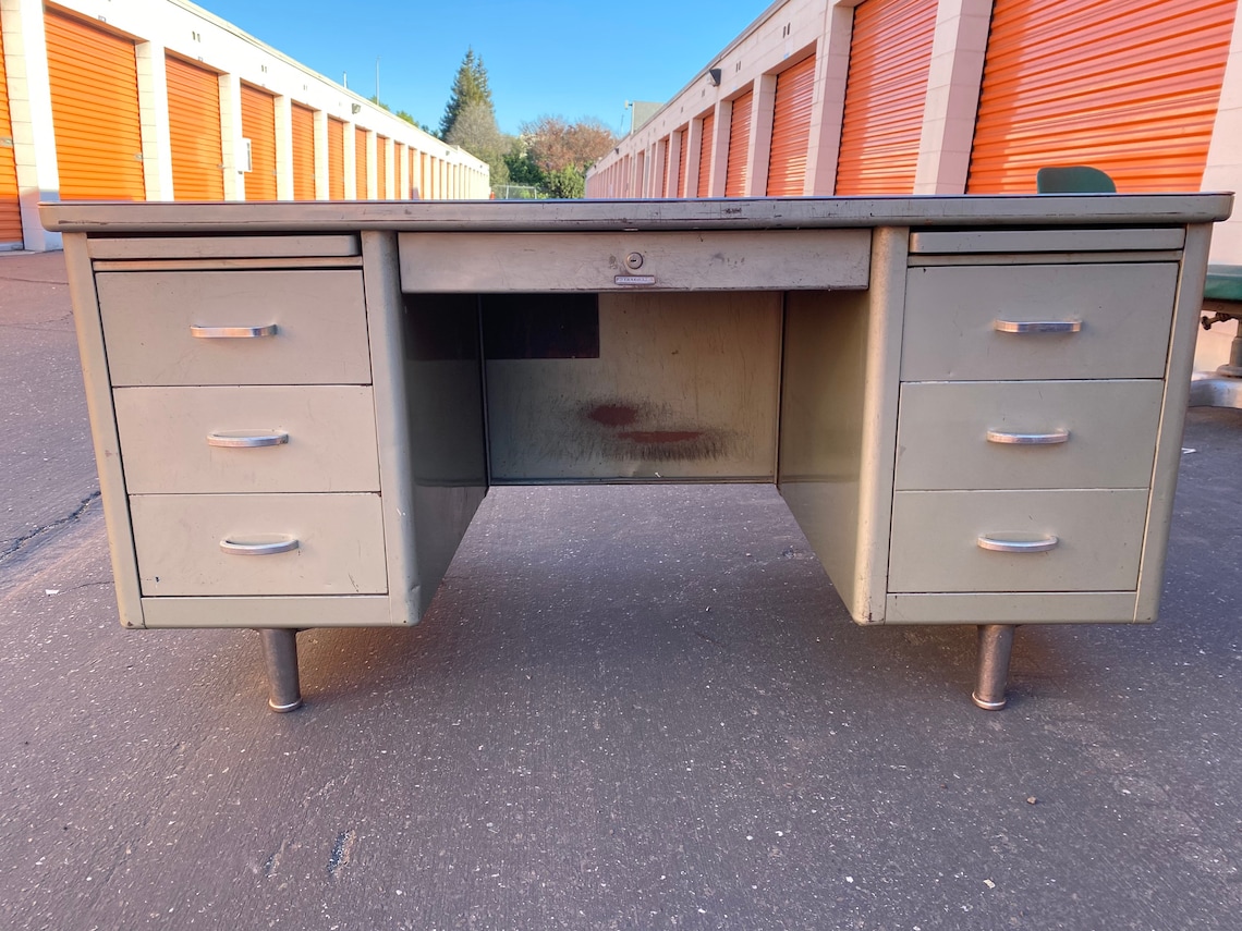 Steelcase vintage metal tanker desk Etsy