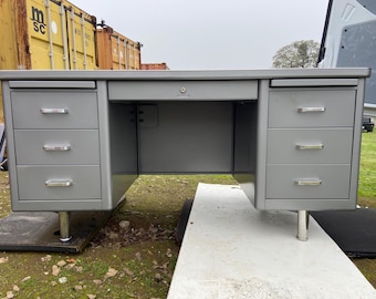 Steelcase vintage mid century modern metal tanker desk