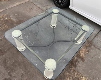 Vintage Bernhardt MCM Modern Glass Steel and Stained Wood Cocktail Coffee Table No international shipping
