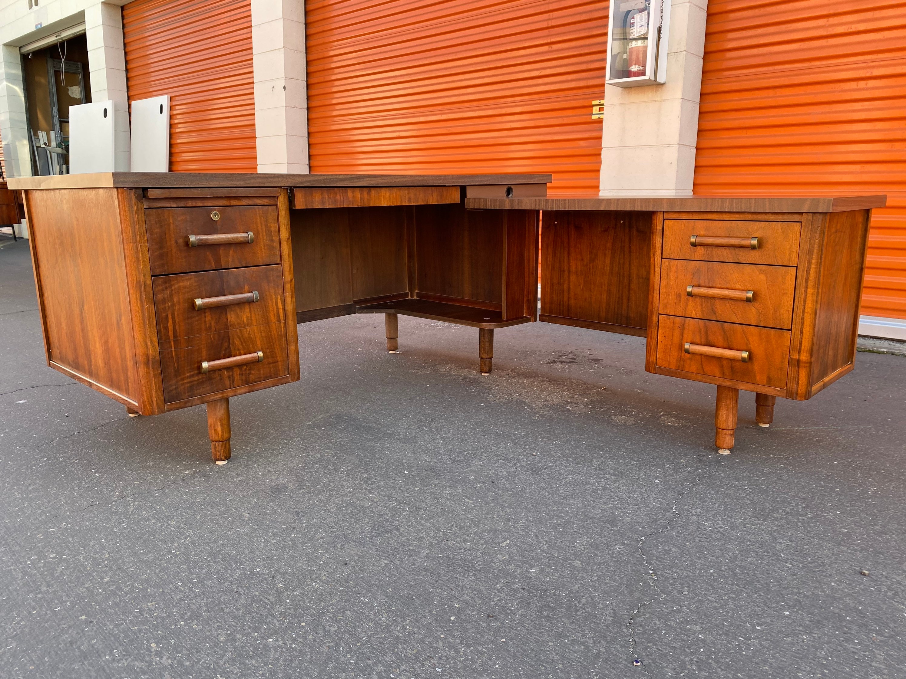 Vintage mid century modern wooden L shape desk Etsy