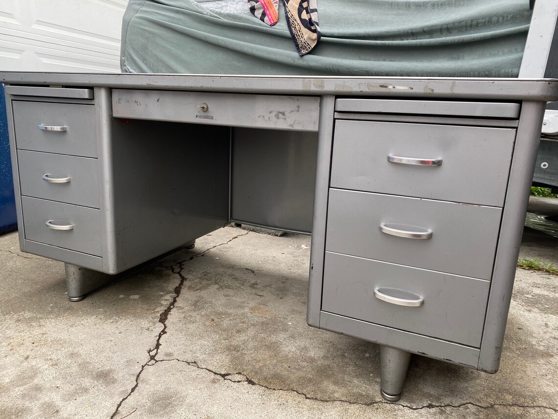 Steelcase vintage metal tanker desk Etsy