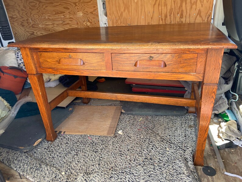 Antique Oak Crafts and Arts Mission Style Vintage Desk Library Table Etsy