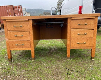 Traditional Antique Oak Teacher Library or Writing Desk Needs Some Refinishing