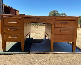 antique Rucker fuller oak partners desk needs restoration