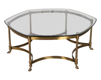 vintage mid century modern labarge style brass and glass coffee table Hollywood regency period