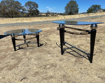 Vintage Space Age Design Chrome and Glass Atomic Coffee & Demilune Console Tables set of two no international shipping