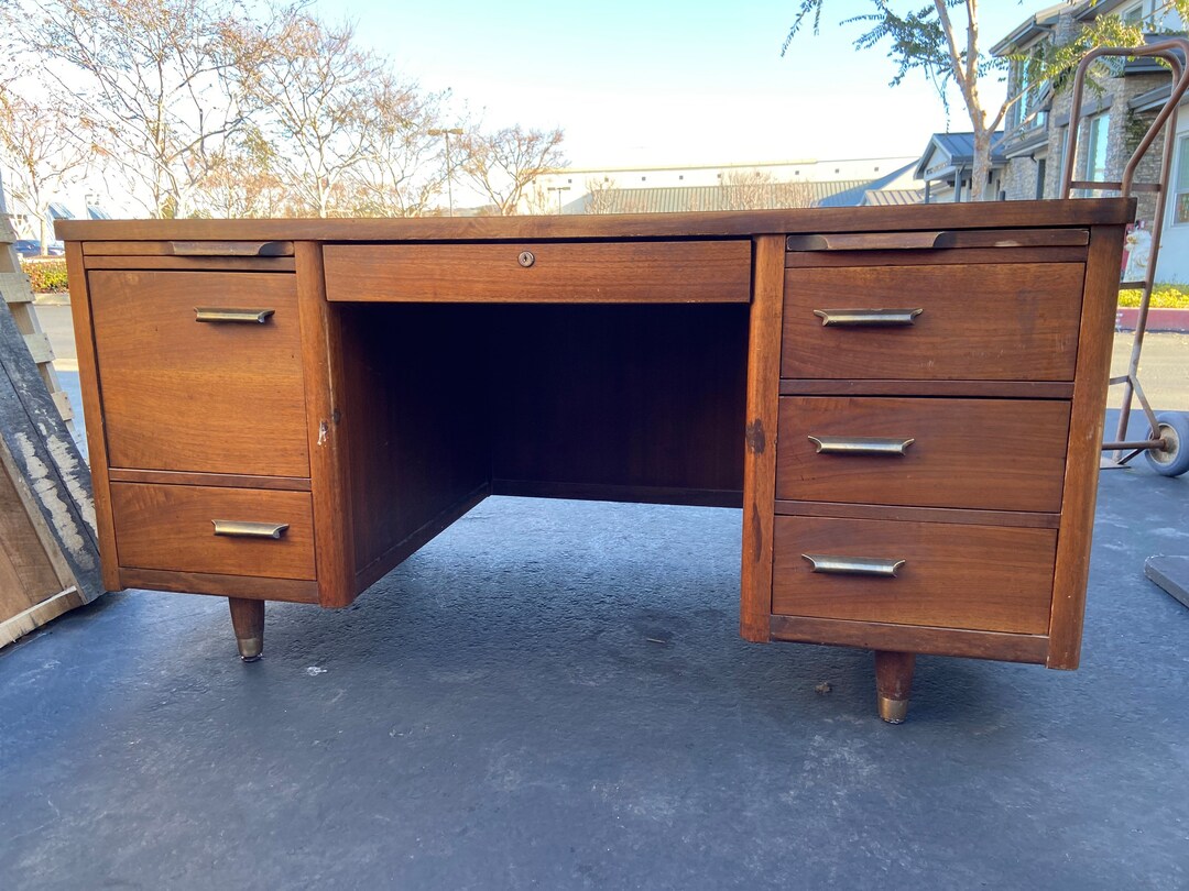Jofco Vintage Mid Century Modern Wooden Tanker Desk Etsy