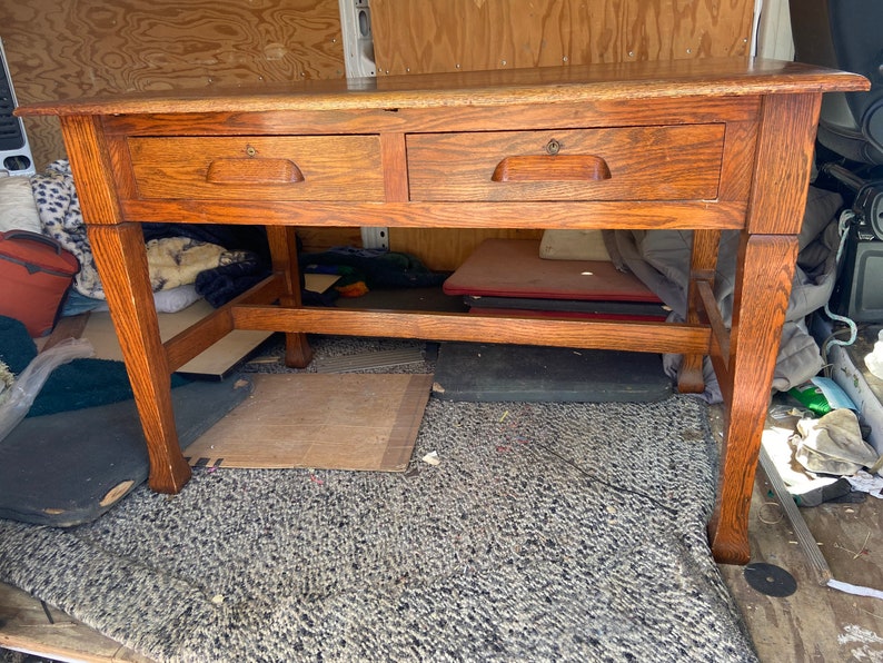 Antique Oak Crafts and Arts Mission Style Vintage Desk Library Table Etsy