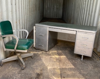 Vintage metal tanker desk set and chair