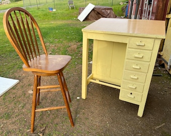 antique arts and crafts drafting table jeweler’s cabinet and chair
