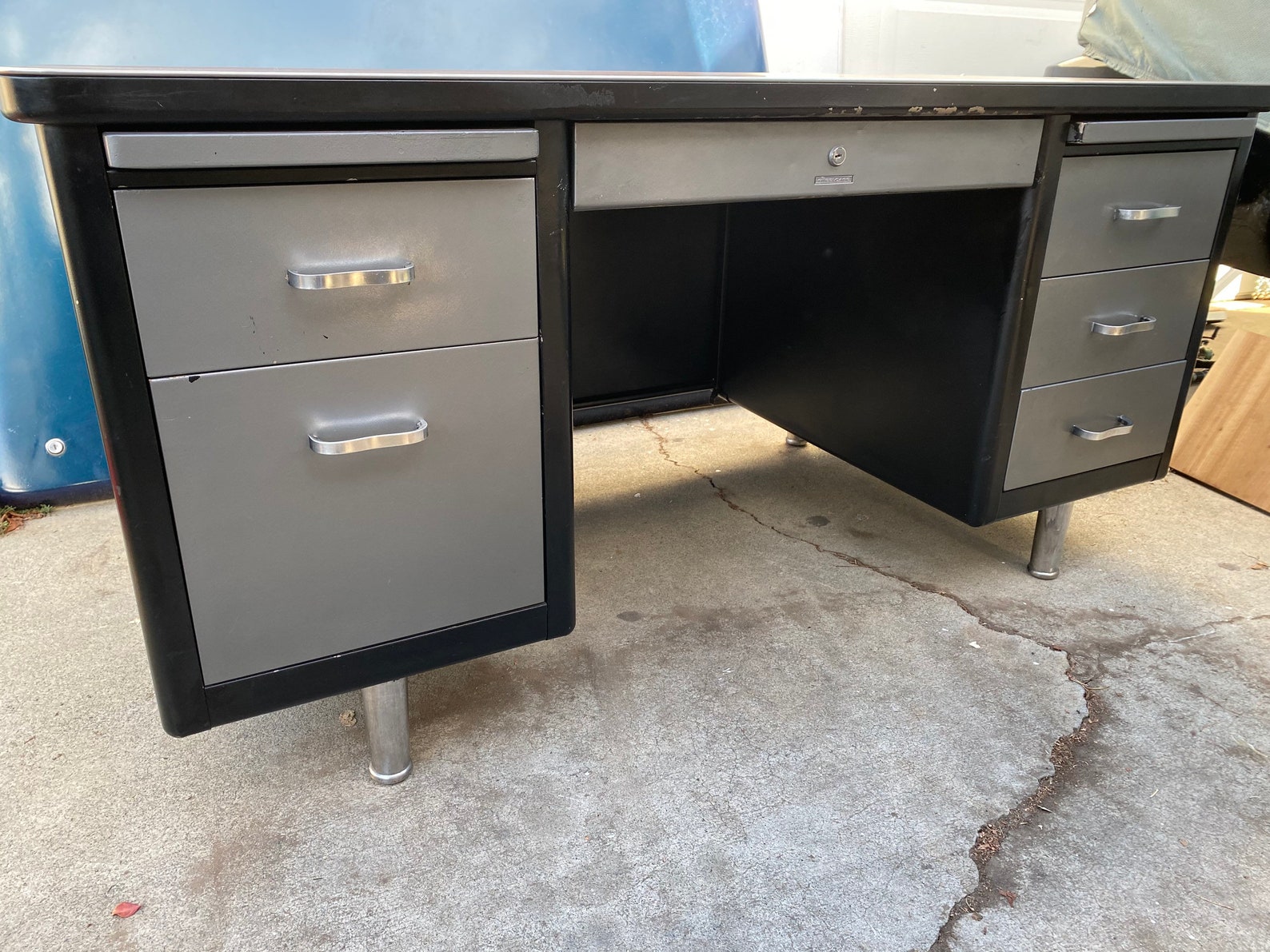 Steelcase vintage metal tanker desk Etsy