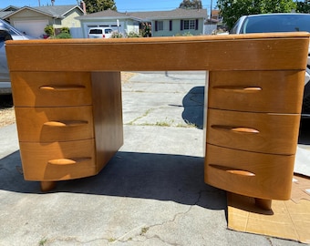 Escritorio vintage moderno de arce de mediados de siglo de Heywood Wakefield que necesita restauración