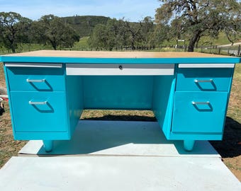 Vintage mid century modern metal tanker desk