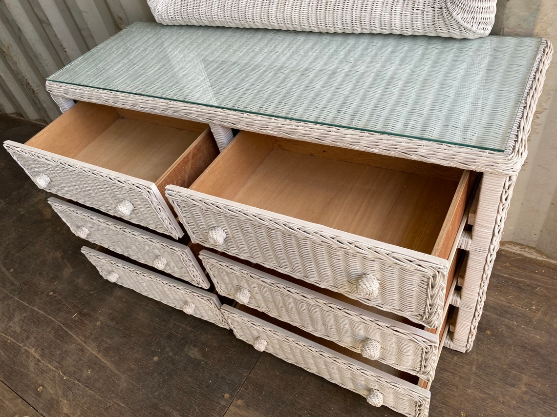 Vintage Wicker Dresser Set - Etsy