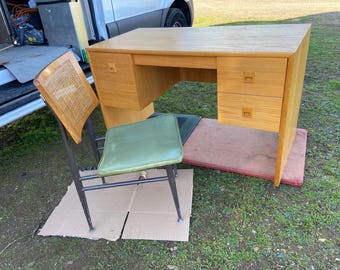 Vintage Mid  Century Modern Oak Veneer Desk  And Paul mccobb Cane Chair Style