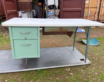 Vintage Mid Century Modern Industrial Steel Metal School Writing Teachers Desk
