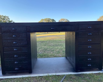 RH Restoration Hardware Printmakers Executive Desk With Distressed Wood