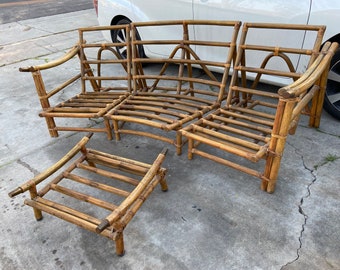 Vintage bamboo rattan sofa frame set no cushions