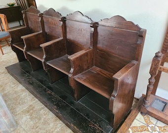 Banco de iglesia gótico antiguo, sillería del coro, banco de 4 plazas, asientos de teatro