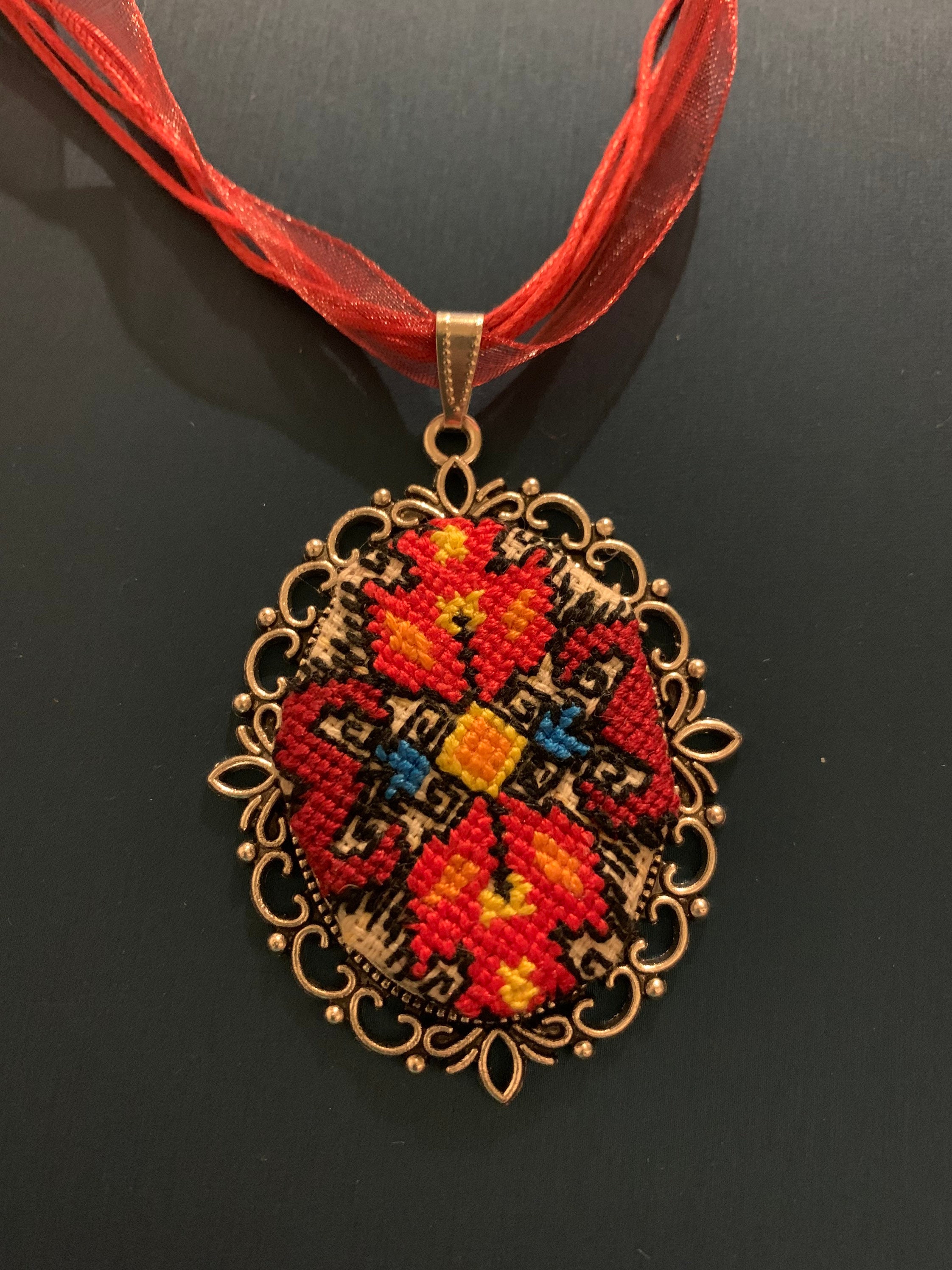 Unique Cross stitch jewellery necklace. Etsy