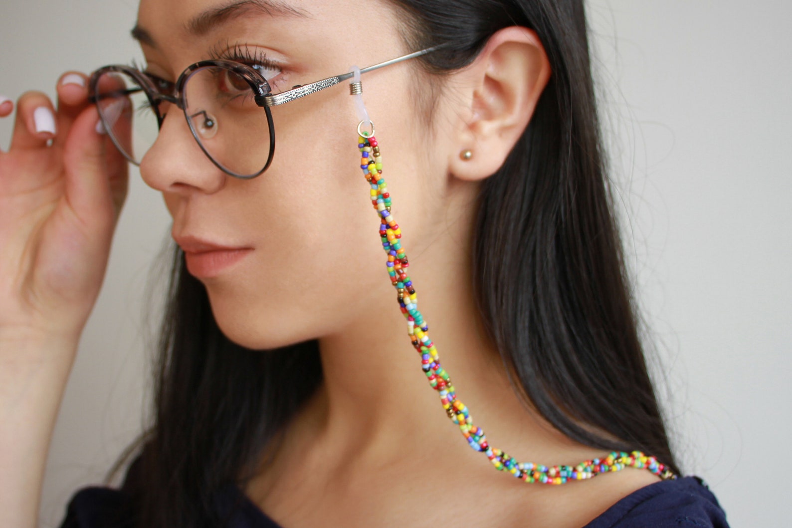 Beaded Glasses Chain Women . Nice Multicolor Braided Bead Etsy