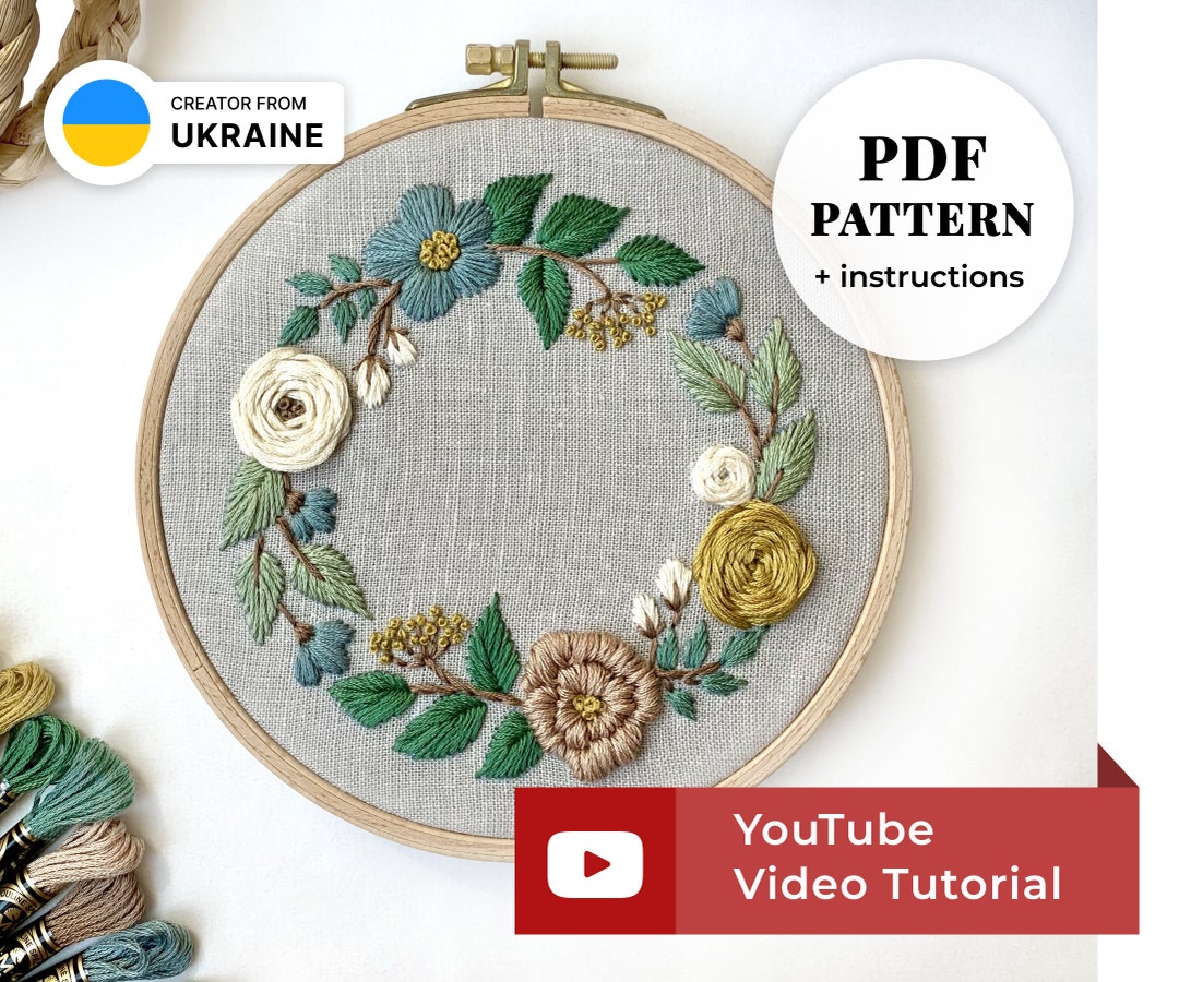 Floral Embroidery PDF Pattern Summer Wreath | Beginner Embroidery ...