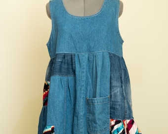reworked denim mini dress Reworked Denim Off-the-Shoulder Dress
