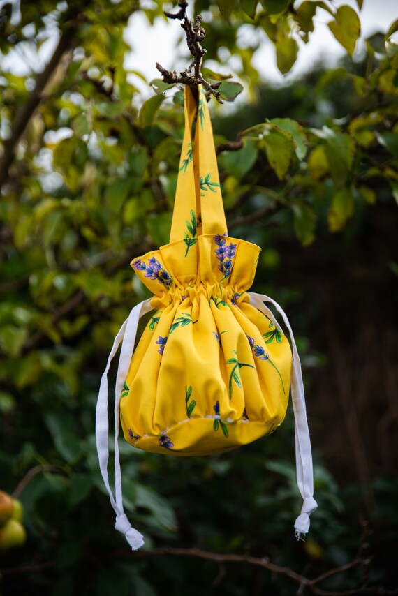 Lavender Drawstring Bag | Organic Cotton Satin | Floral  display picture 3