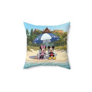 Magical Mice at a Beach Resort, Tropical Island Vacation, Polynesian Decor, Matching Collection, Throw Pillow with Insert, 14, 16, 18 Square