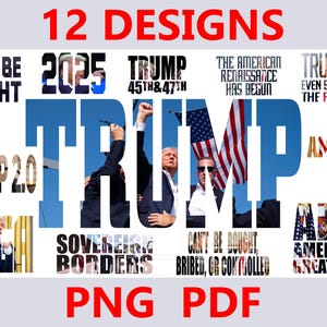 Tekstkunst van president Trump voor sublimatie, printen en knippen of POD.  Bundel met digitale png- en pdf-bestanden.  12 ontwerpen