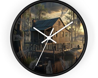 Bayou Alligator Wall Clock: Louisiana Swamp Art, Rustic Cabin Decor