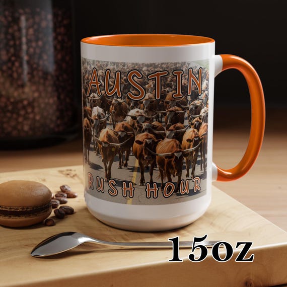 Austin Texas Longhorn Cattle Rush Hour Mug - Funny Texas Travel Souvenir Coffee  Cup, Accent Coffee Mug, 11 or 15oz, 8 Accent Colors - Etsy
