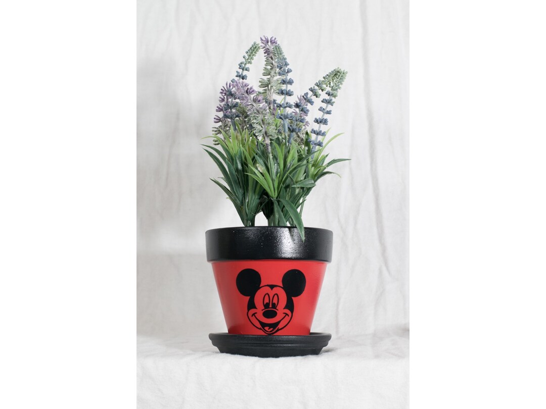 Mickey Mouse Flower Pot, Hand Painted Terracotta Planter, 4 Inch Pot ...