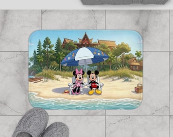 Magical Mice at a Beach Resort Bath Mat, Tropical Island Vacation, Polynesian Decor, 2 sizes, Matching Bathroom Collection Piece