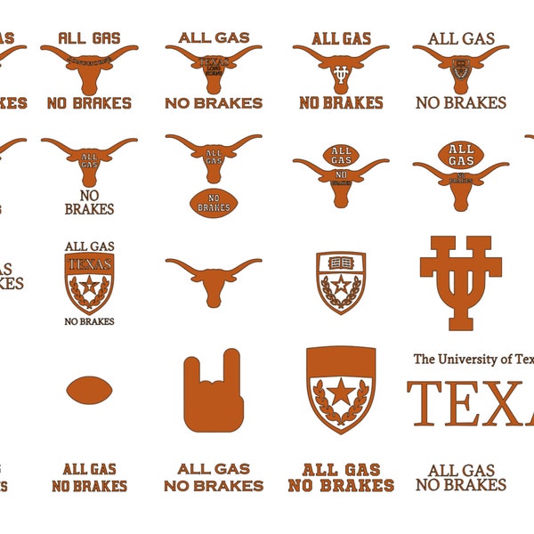 All Gas No Brakes digital files.  Png, Dxf, and Layered SVG digital files.  Influenced by the UT Football team.