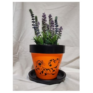 Tigger Flower Pot, Hand Painted Terracotta Planter, 6 inch Pot with Saucer, Inspired by the Winnie-the-Pooh stories.   (P-DBBN-6S)