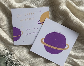 Purple and orange poetry print - "in every universe my love language is myself" - space and galaxy design