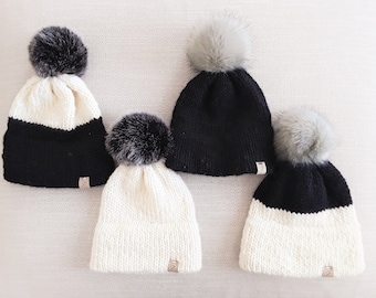 Knitted toque with imitation fur tassel - Tuque Belfast