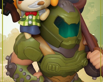 Isabelle + Doom Guy - Figura de resina impresa en 3D