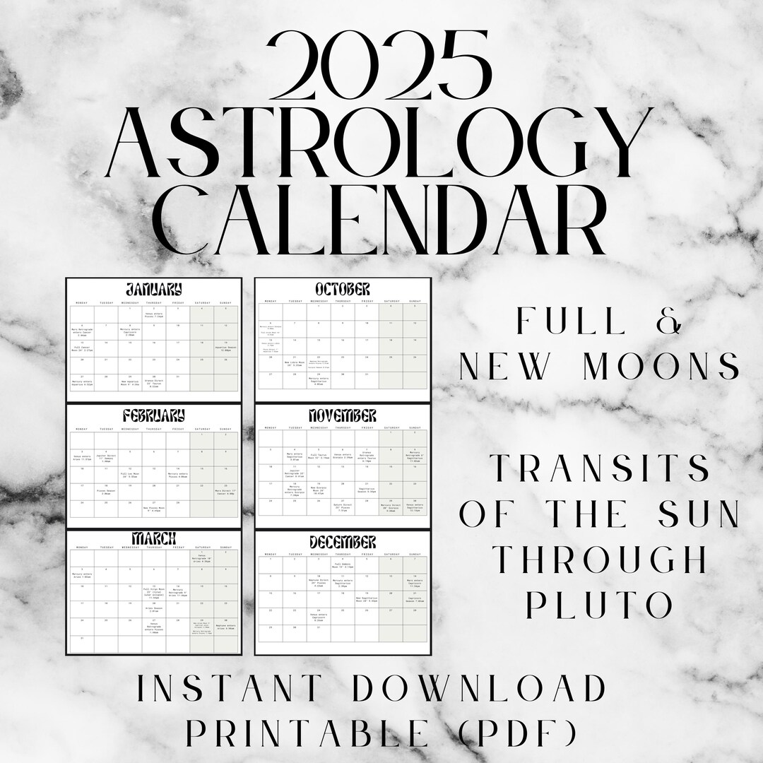 2025 Astrology Calendar PDF Printable Instant Download Full New Moon