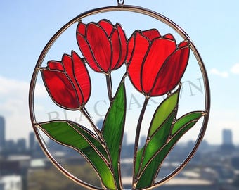 Digital Download Tulip D01 Stained Glass Pattern, Modern Suncatcher, Diy Stained Glass