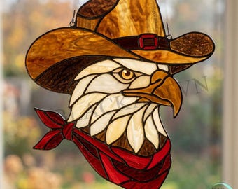 Digital Download Cowboy Eagle Stained Glass Pattern,Modern Suncatcher,Diy Stained Glass,Easy