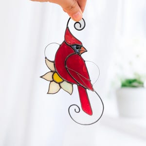 Cardinal stained glass window hangingscardina hanging Fathers Day gifts stained glass bird  Cardinal gifts Custom stained glass