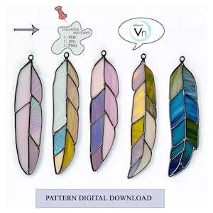 DIGITAL DOWNLOAD Feather Patterns X 5 T01 Stained Glass Pattern, Modern ...