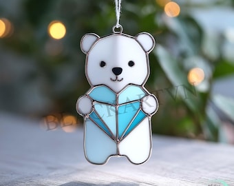 Digital Download Bear and Heart,Stained Glass Pattern,Modern Suncatcher