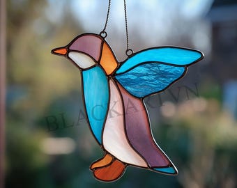 Digitale download glas-in-loodpatroon pinguïn, moderne suncatcher, doe-het-zelf-gebrandschilderd glas