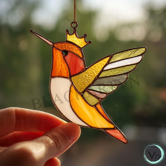 ハチドリのステンドグラス模様：モダンなサンキャッチャーDIY（PDF