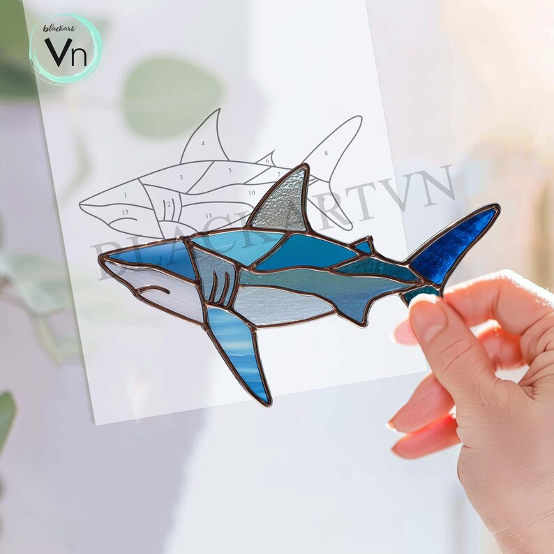 Digital Download Shark Stained Glass Pattern, Modern Suncatcher, Diy ...